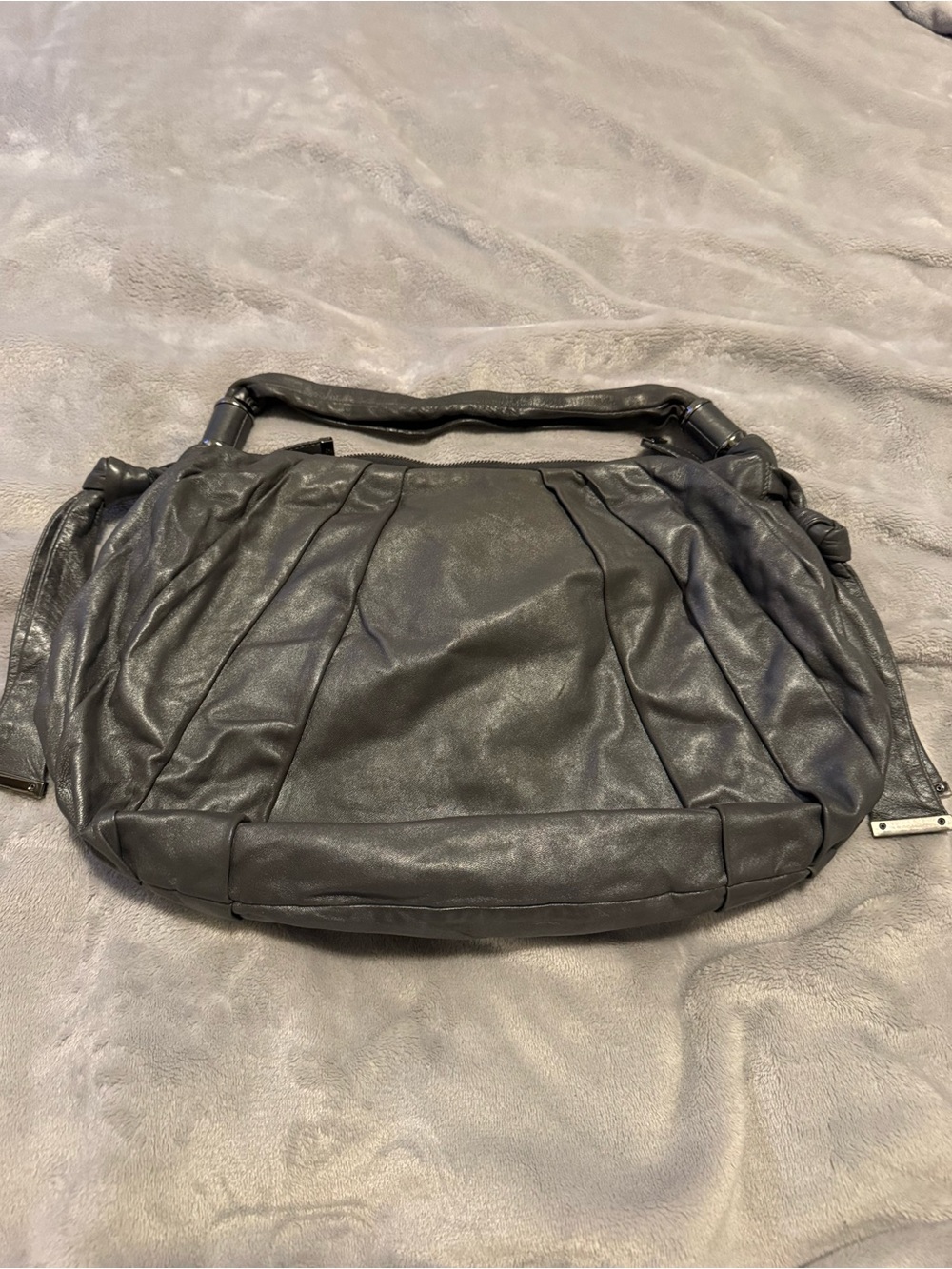 BALLY leather hobo bag metallic silver grey